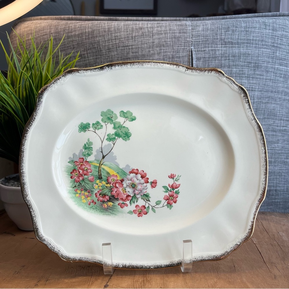 Alfred Meakin English Meadow Serving Platter Made in England, 18 Karat Gold